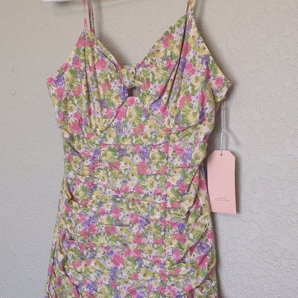 Blashe multicolored floral sleeveless ruched bodycon mini dress - Picture 2 of 9